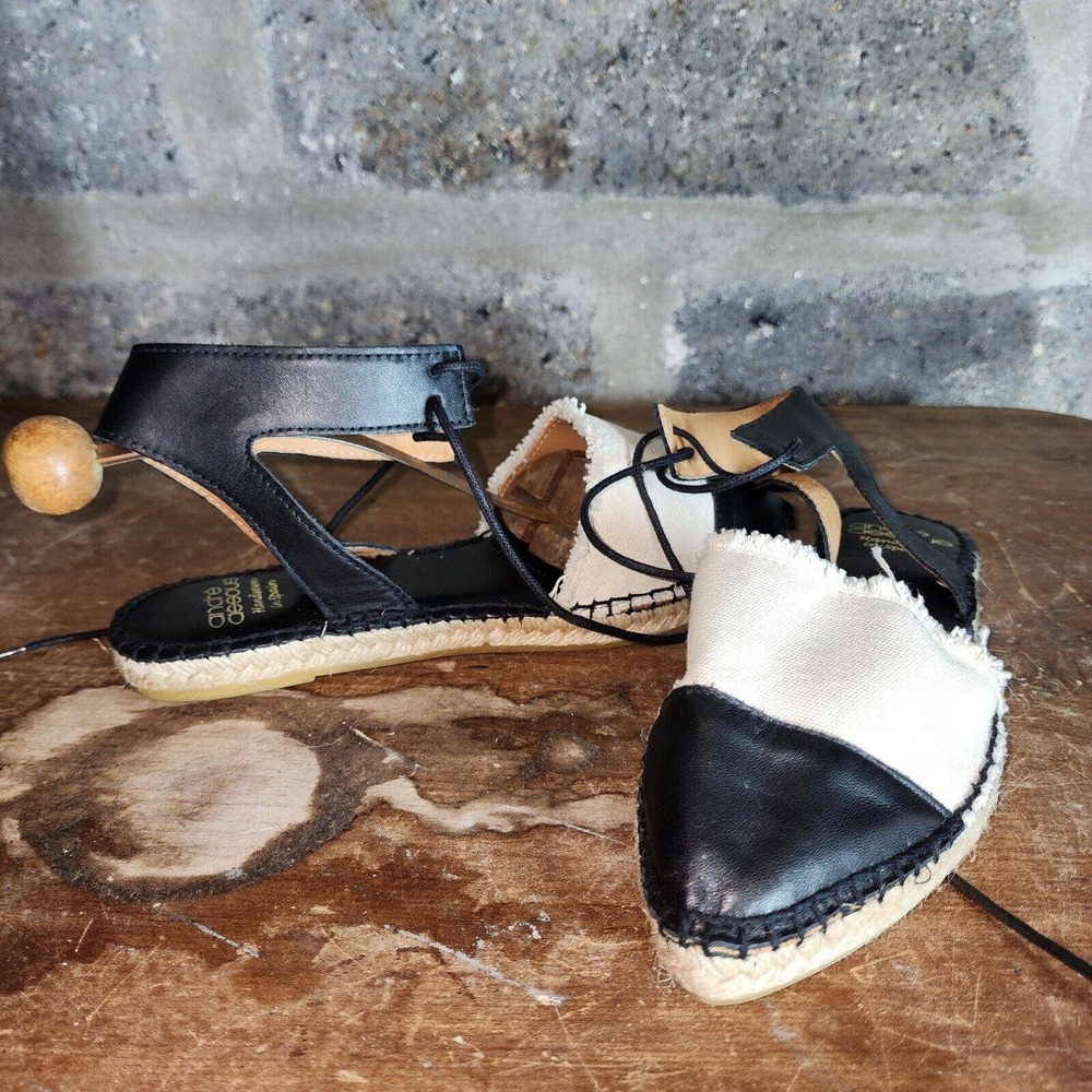 ANDRE ASSOUS sz 39EU 9.5US Violeta Espadrille white black leather trimmed